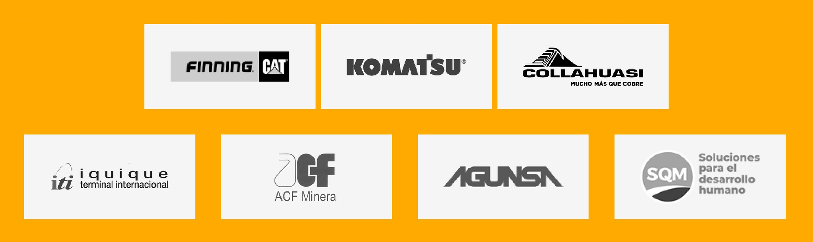 Logos clientes: Finning CAT, Komatsu, Collahuasi, ITI, ACF Minera, Agunsa, SQM